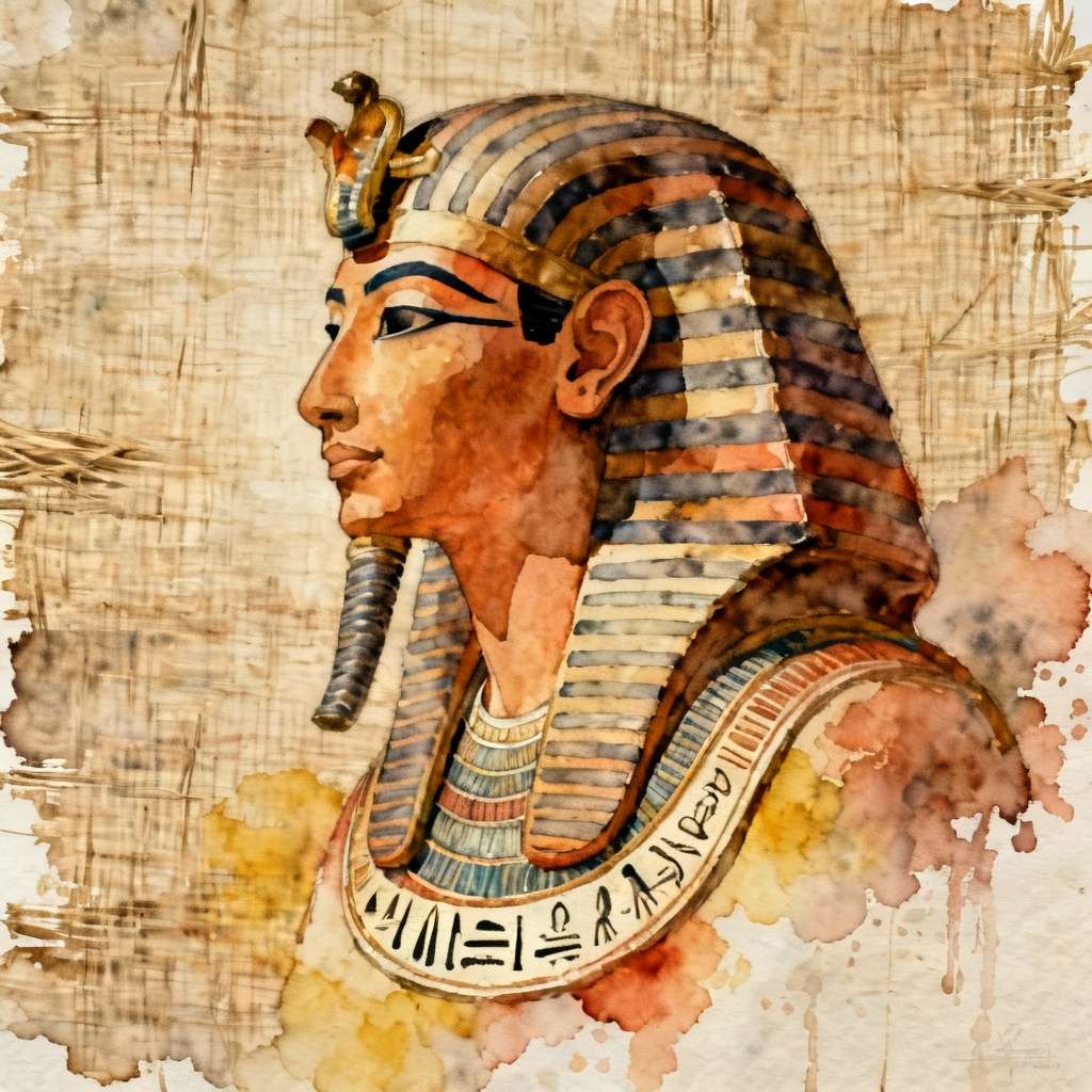 AI watercolor pharaoh on papyrus texture