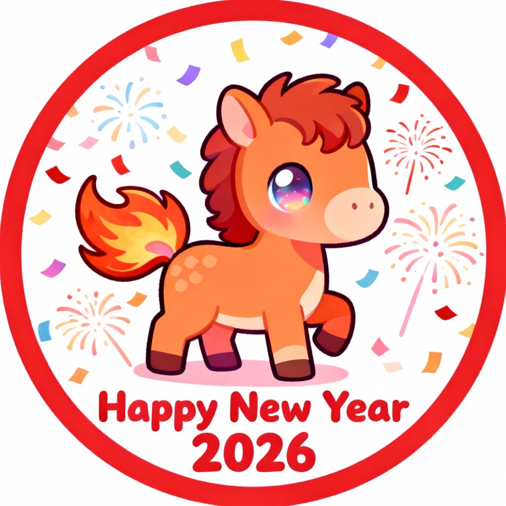 AI Cute Chibi Fire Horse New Year Card
