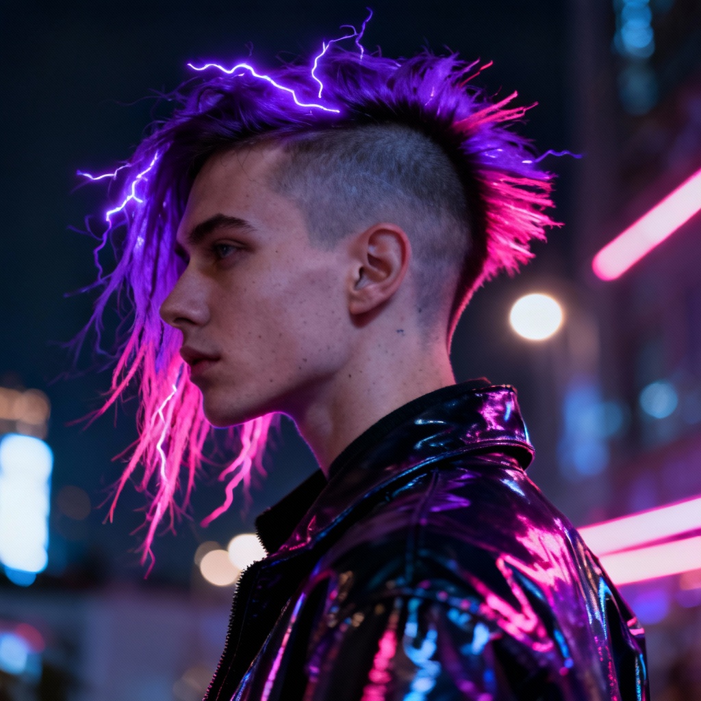 AI neon purple undercut cyberpunk hairstyle