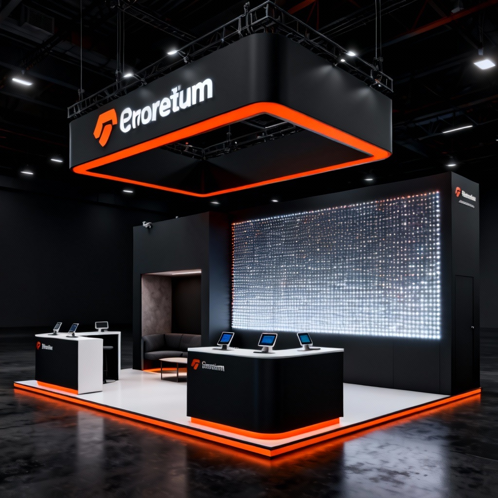 AI trade show booth design with bold branding and LED wall
