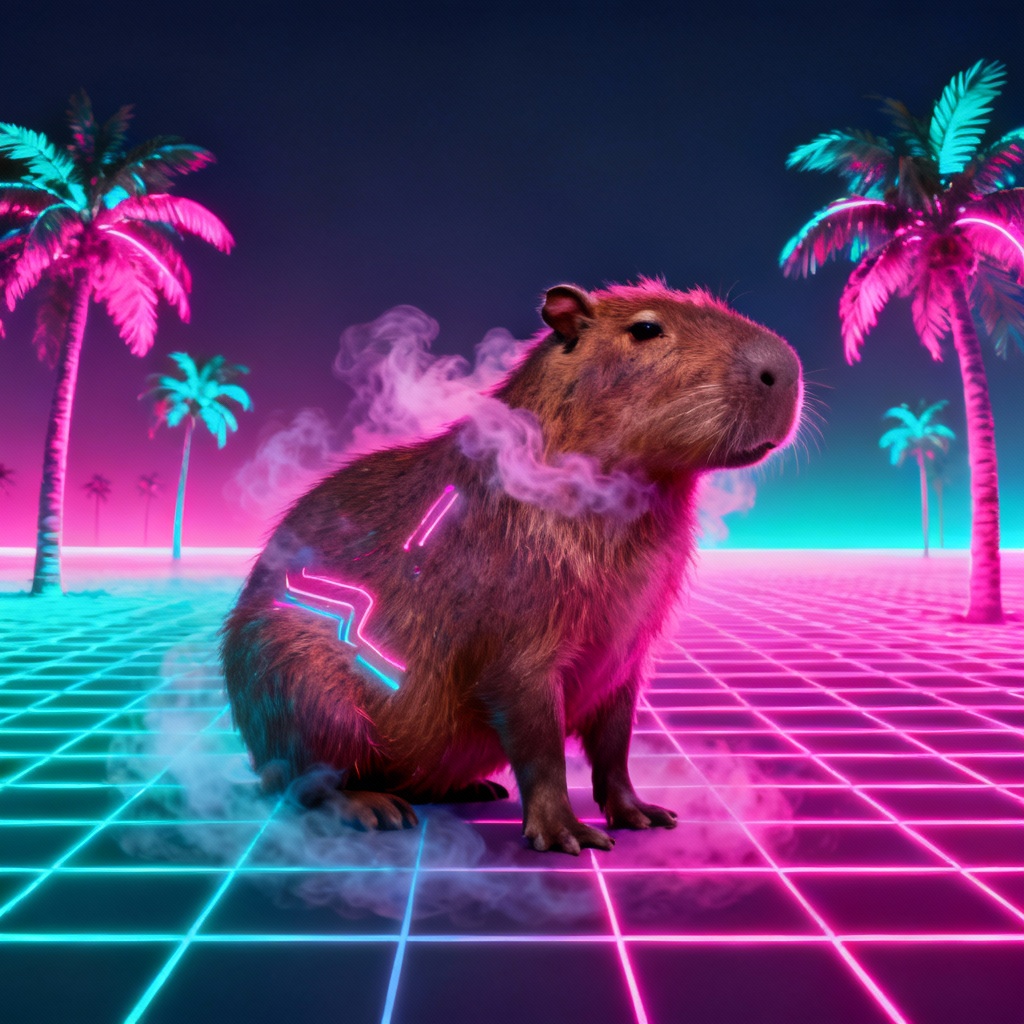 AI Vaporwave Capybara Wallpaper