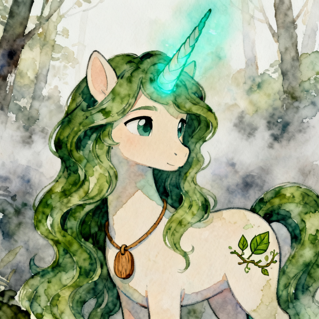 Mystical forest unicorn OC with glowing horn