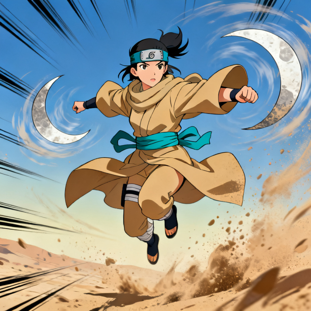 AI Naruto OC sand village kunoichi controlling wind blades