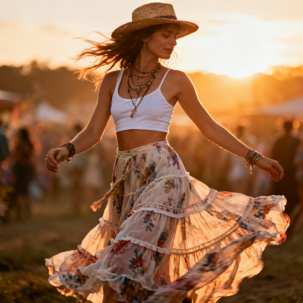 AI Boho Long Skirt Outfit