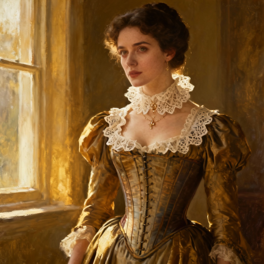 AI period drama actress in Victorian costume