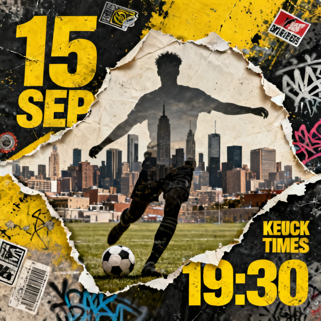 AI FIFA fan poster with city skyline collage in player silhouette