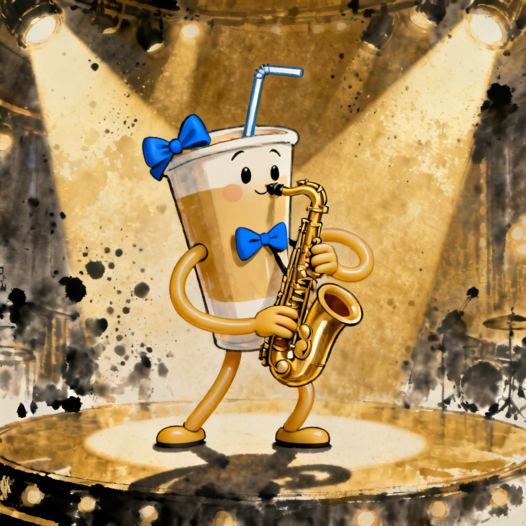AI Cuphead OC jazz-inspired cup heroine on stage