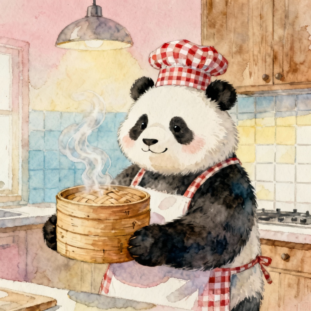 AI watercolor panda chef character