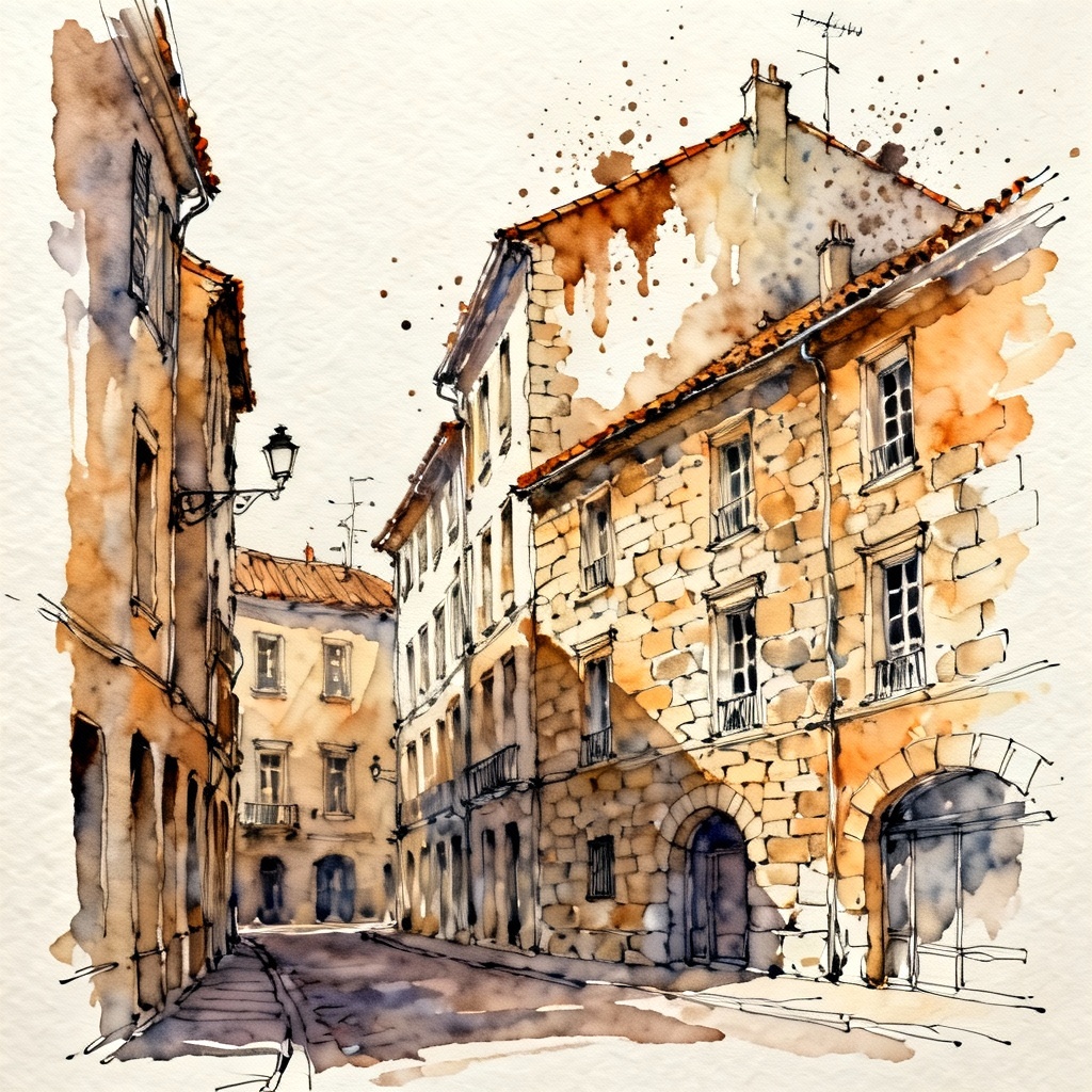 AI watercolor architecture sketch style