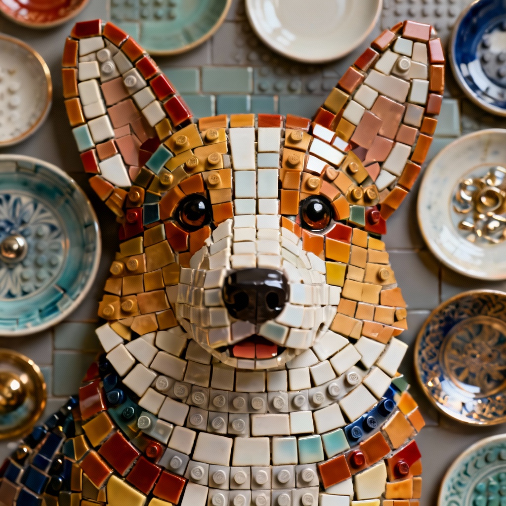 AI lego pet dog brick mosaic portrait