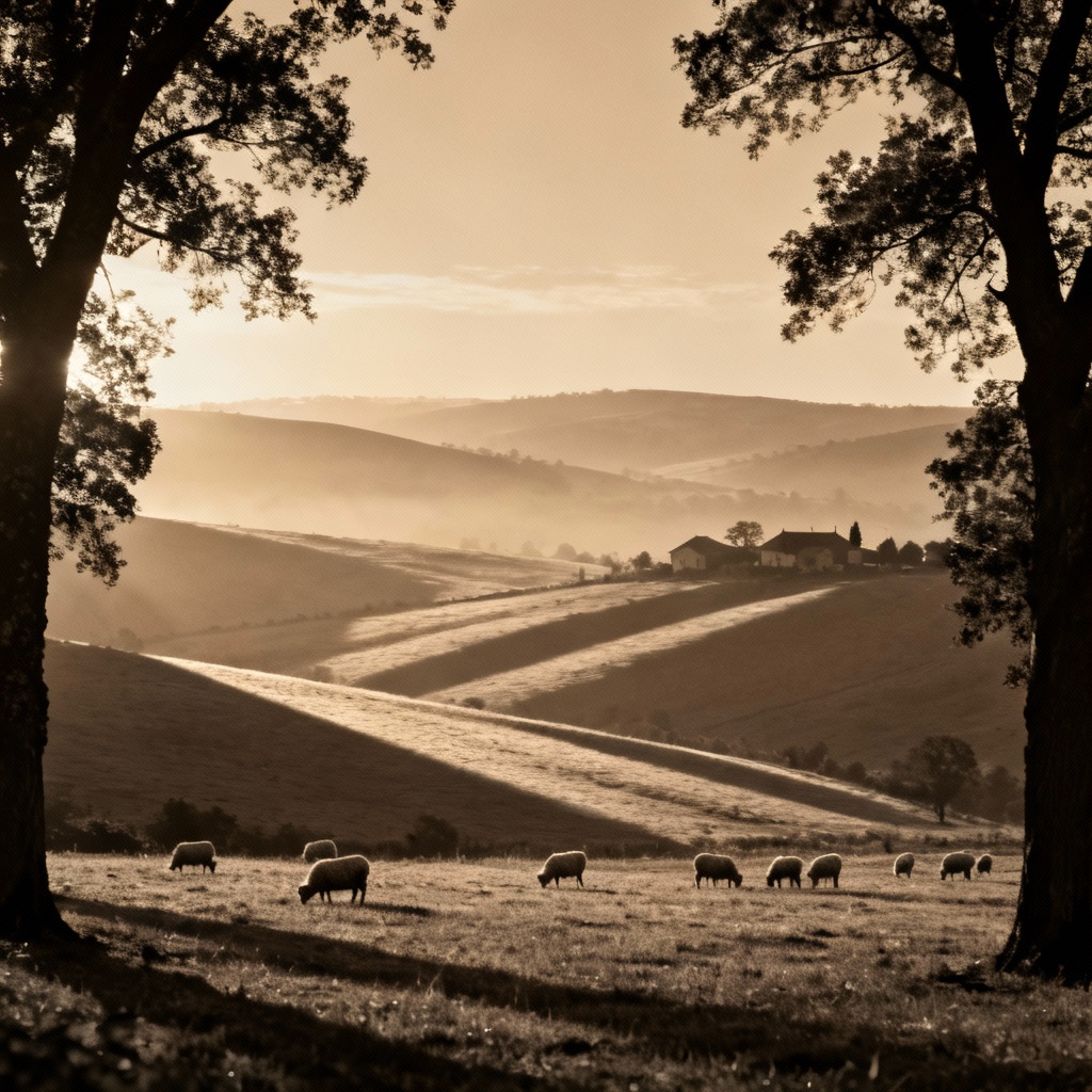 AI timeless generator sepia landscape at dawn