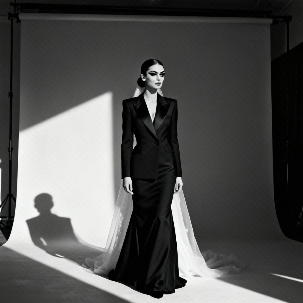 AI fashion editorial solo wedding alternative bride