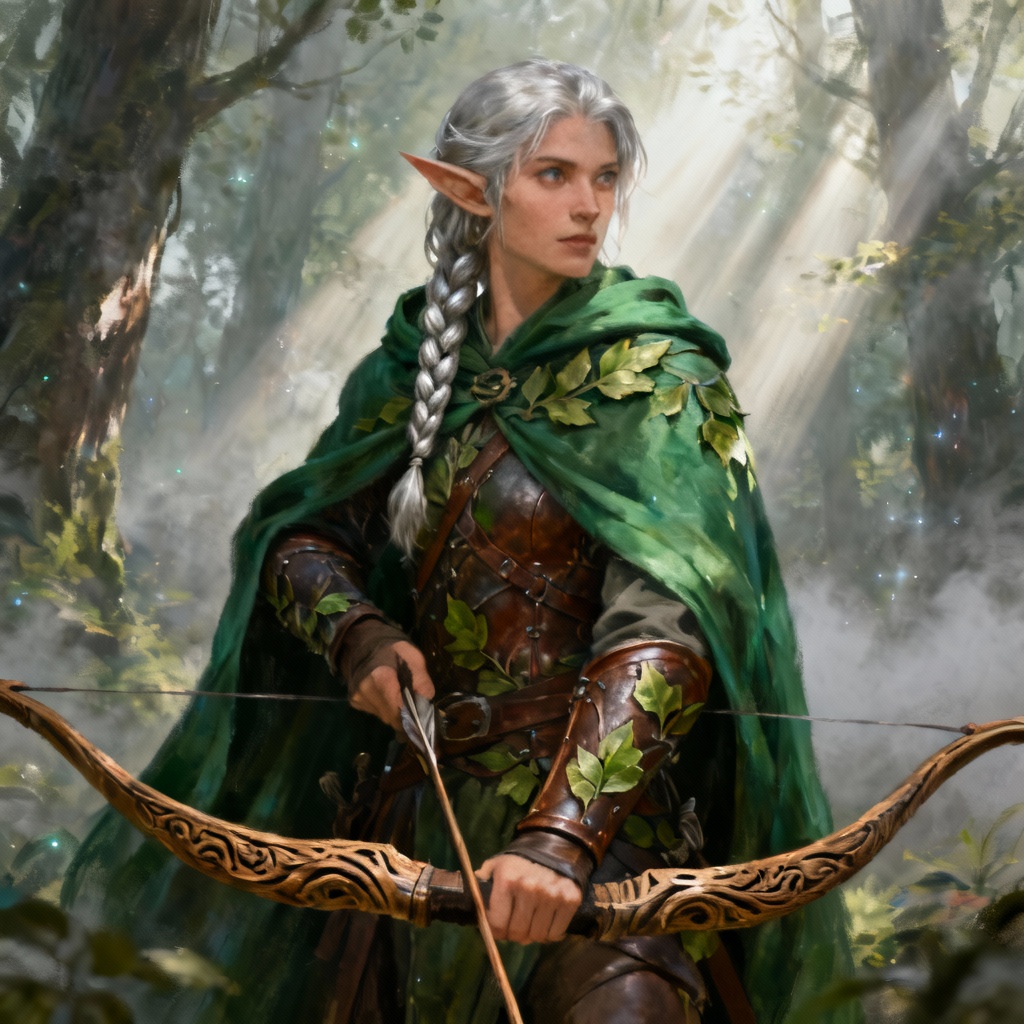 AI fantasy elven ranger character concept
