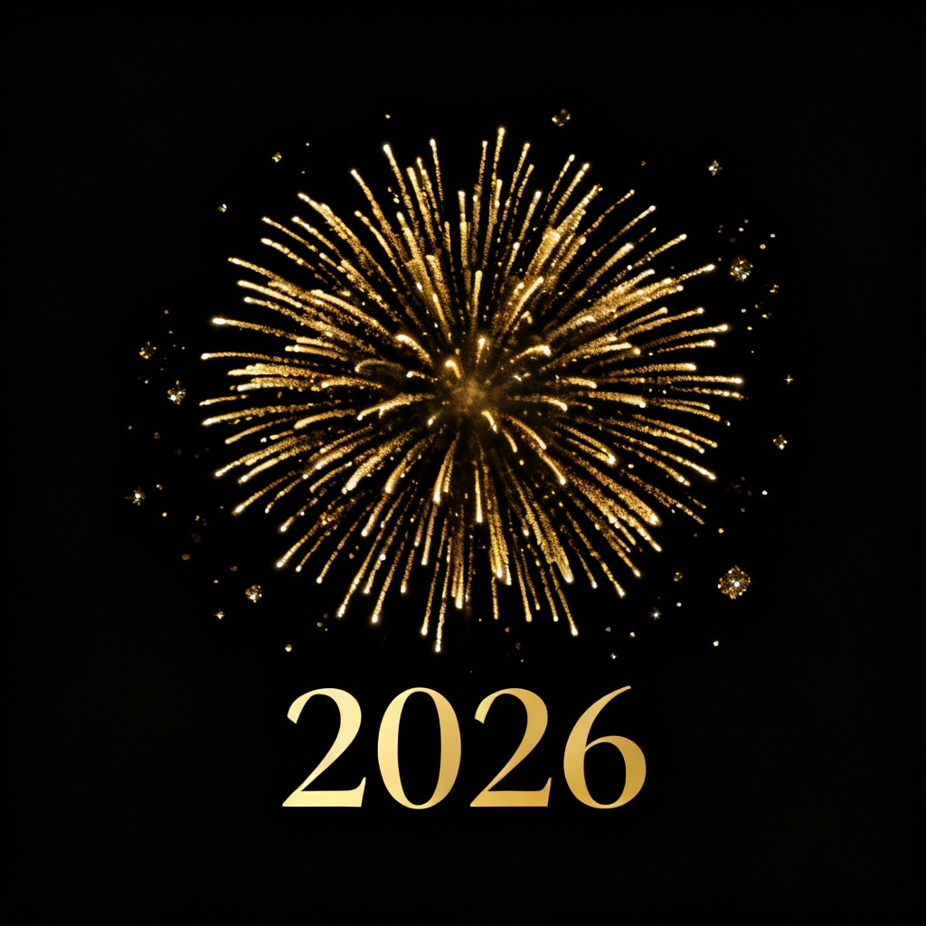 AI black and gold NYE 2026 fireworks poster design