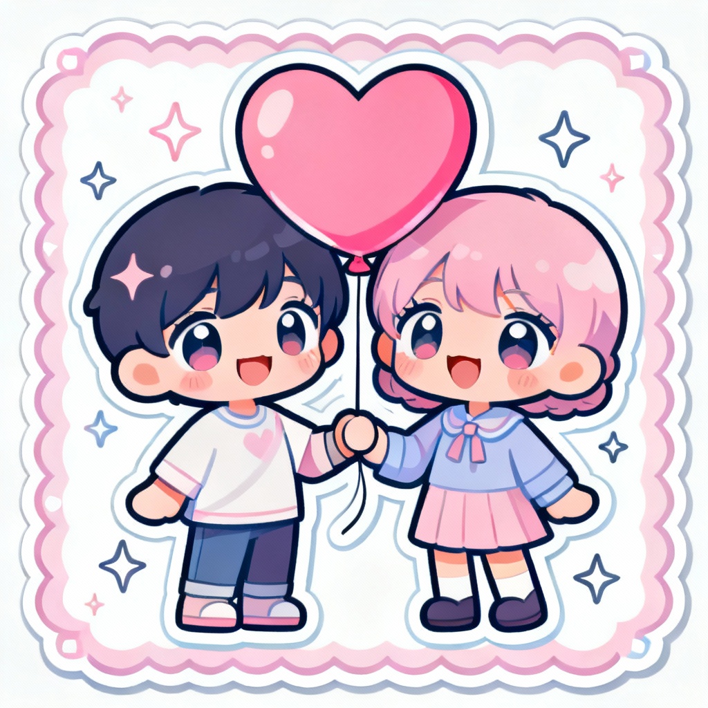 AI kawaii couple Valentine sticker