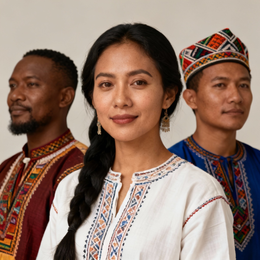 AI collage of respectful cultural attire portraits from around the world