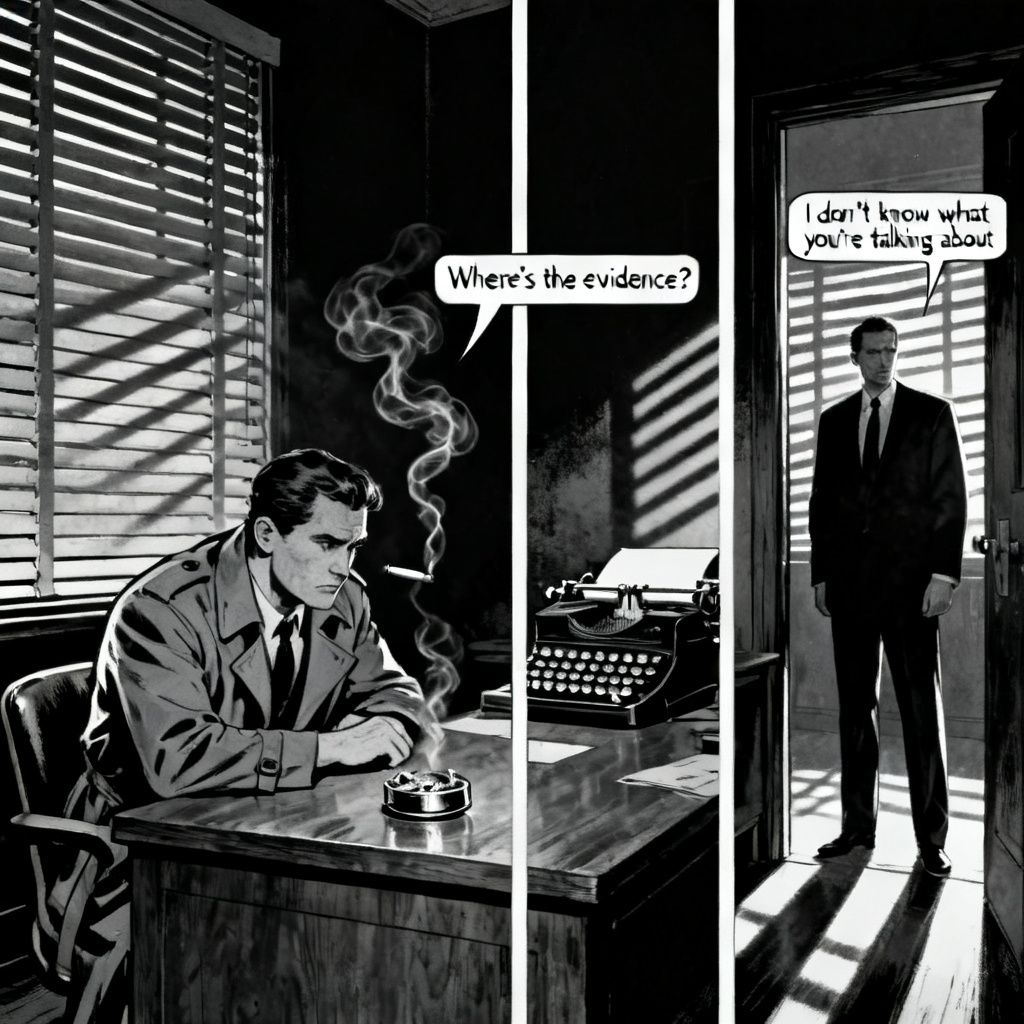 AI noir detective comic panels in black and white