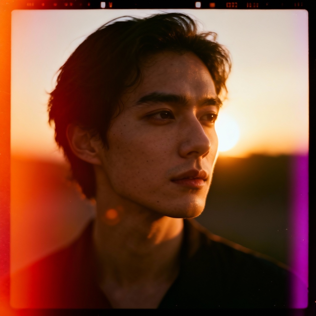 AI light leak effect on portrait with warm film glow