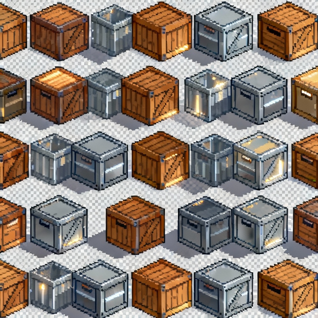 AI isometric pixel crate tileset