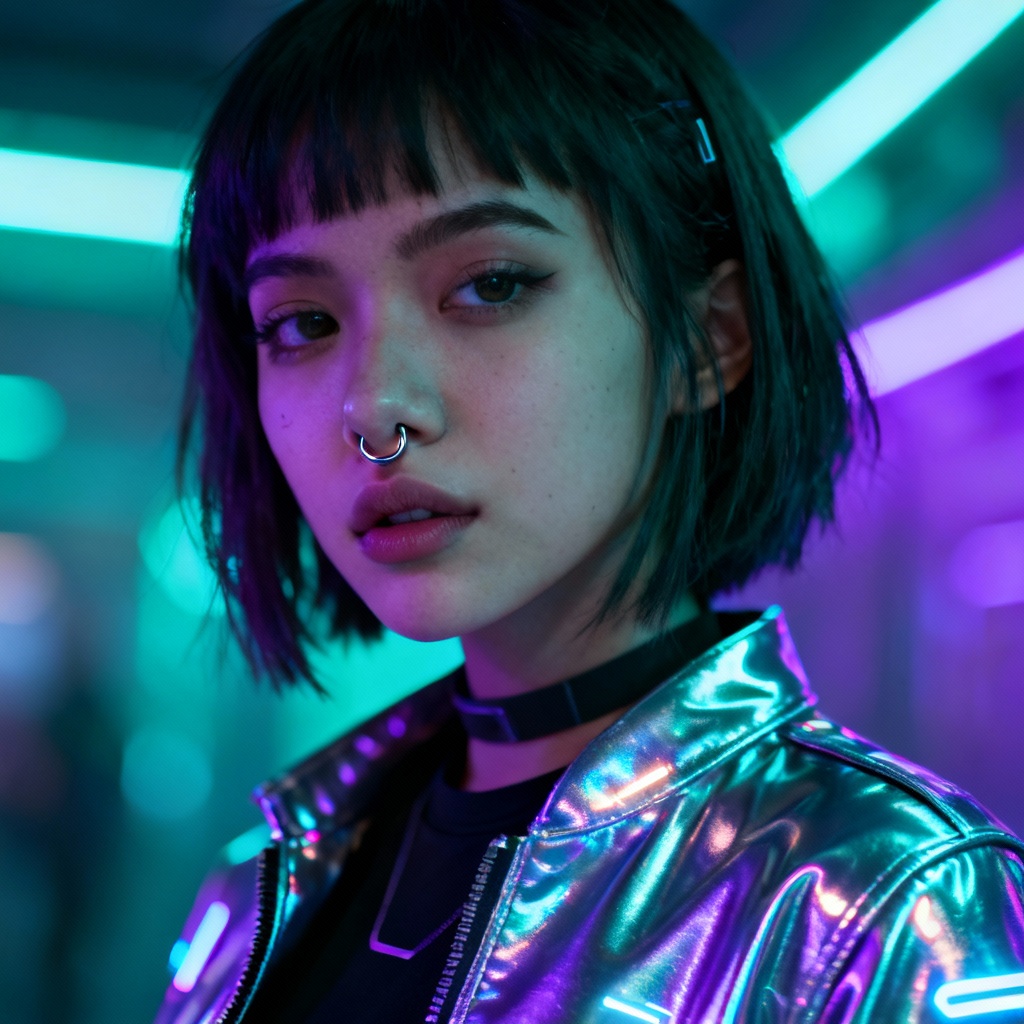 AI Girl Avatar Cyberpunk Neon Portrait