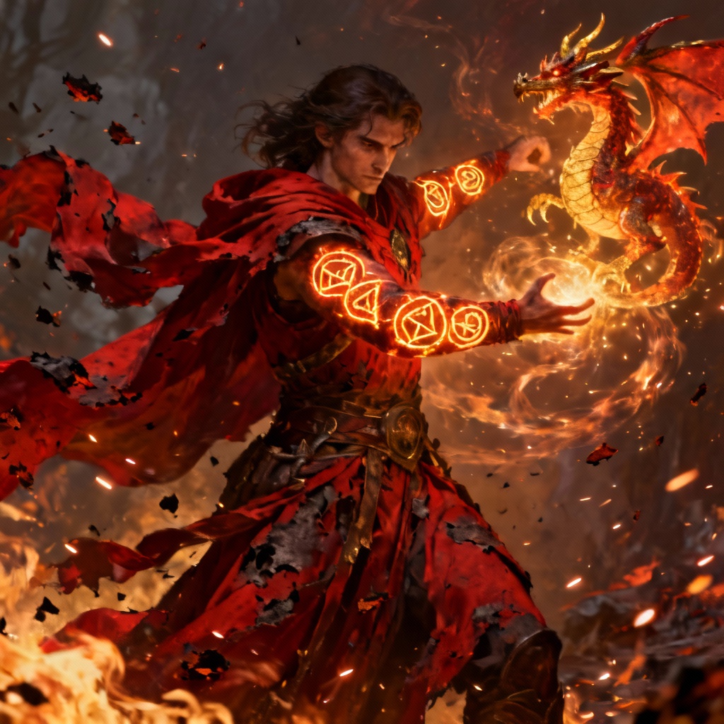 AI fire mage champion with dragon energy