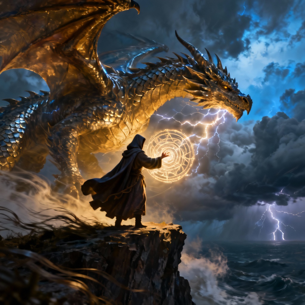 AI dragon summoner on cliff