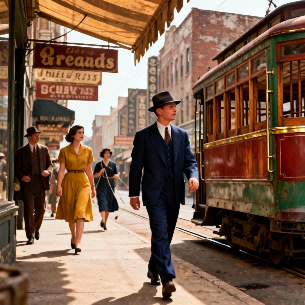 AI colorized 1940s city street scene