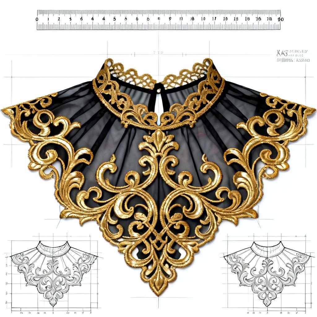 AI Baroque Embroidered Detachable Lace Collar