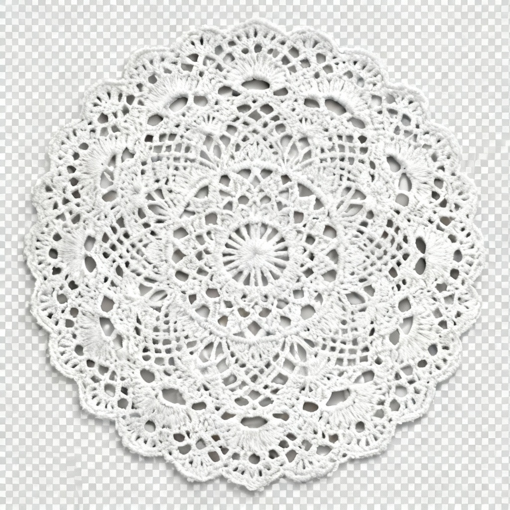 Vintage doily lace mandala on transparent background