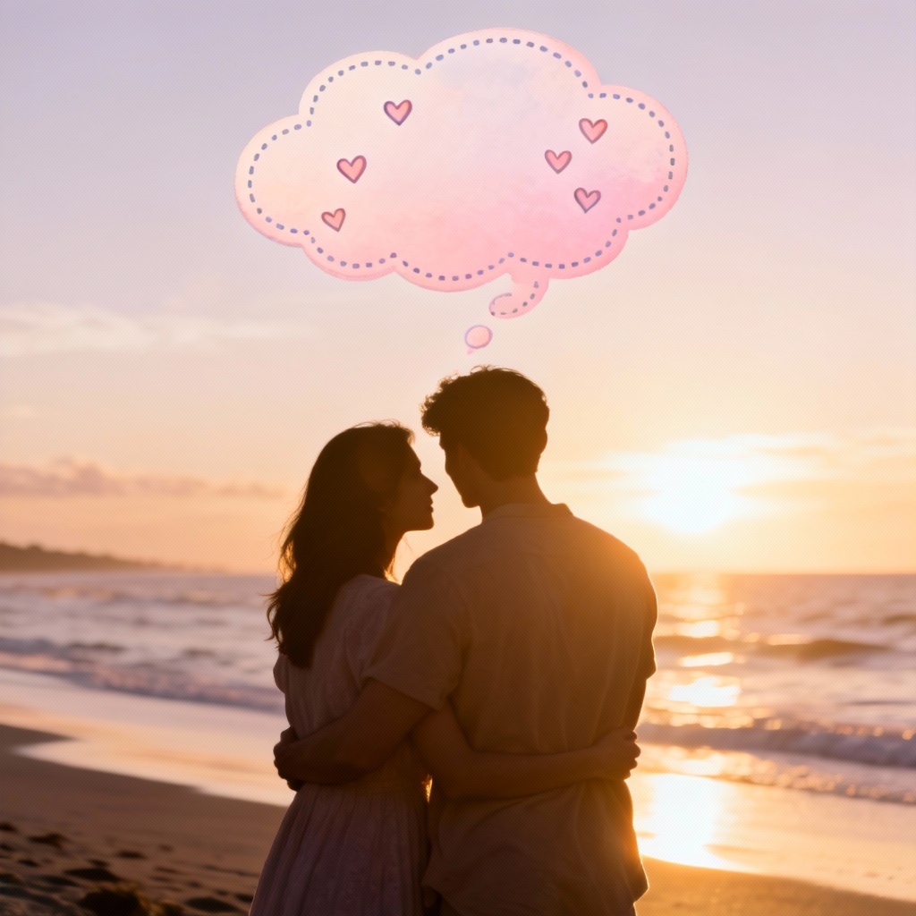 AI romantic photo with dreamy thought bubble