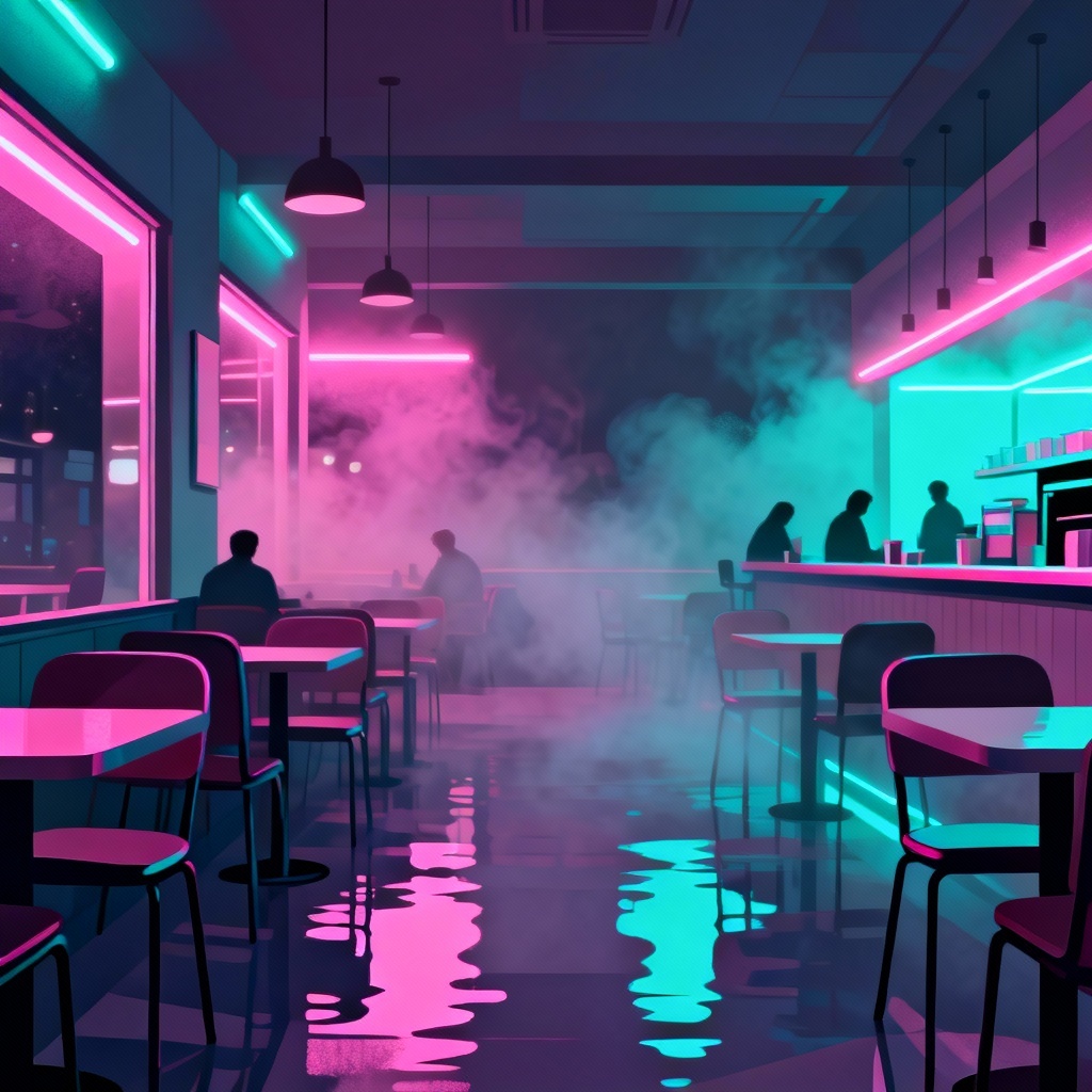 AI neon night cafe chill vibe image