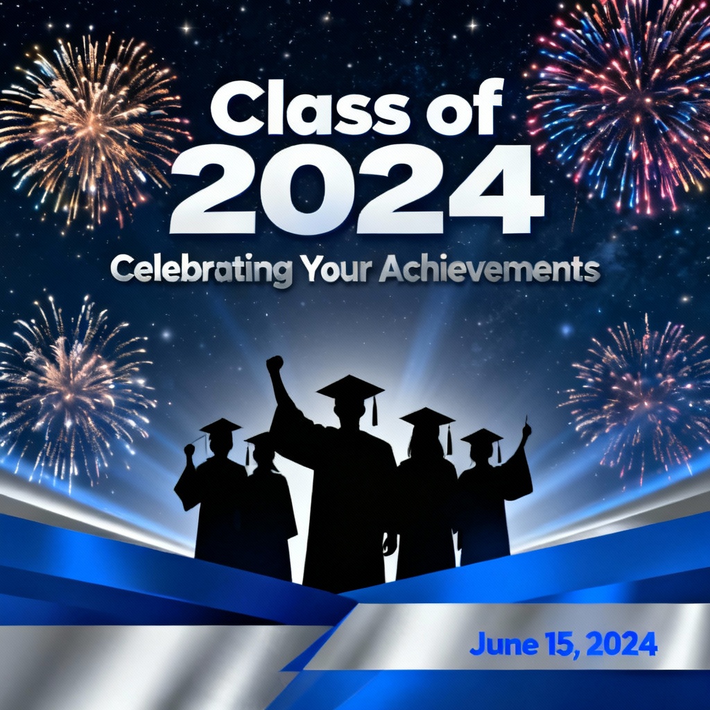 AI graduation fireworks event banner
