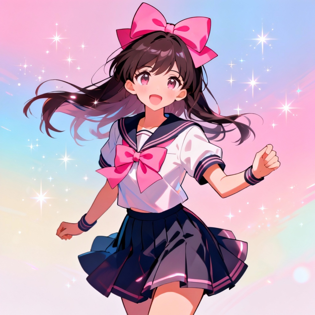 Anime character wearing a kawaii oversized pink bow