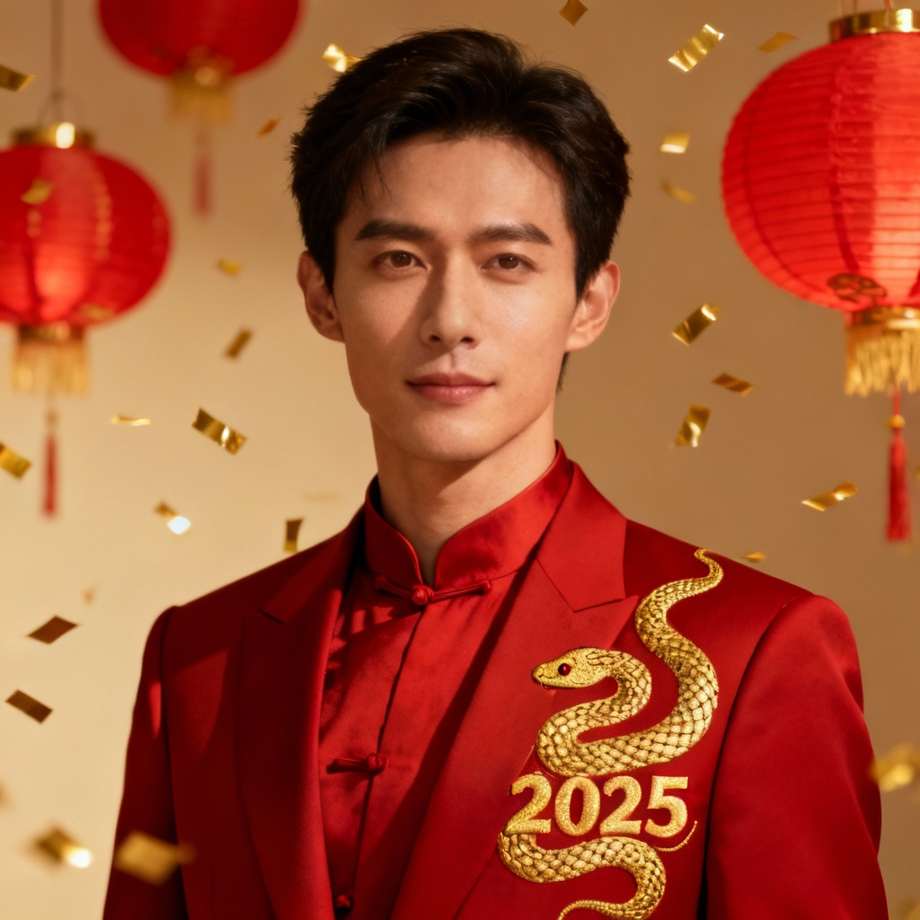 AI New Year portrait with golden snake motif