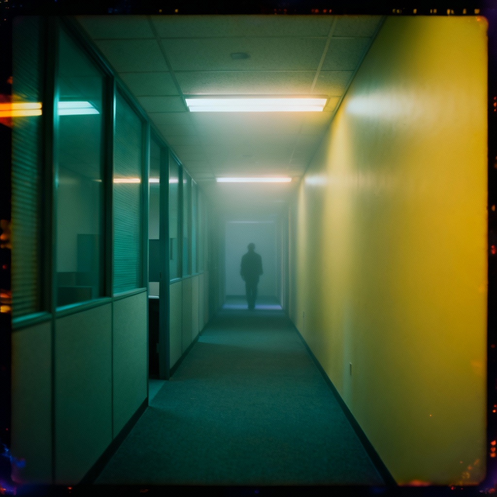 AI cursed liminal hallway with VHS horror style