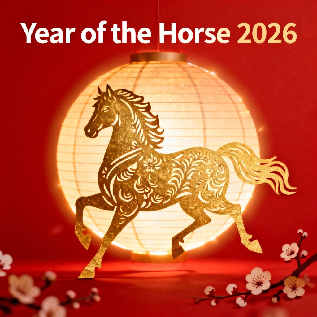 Year of the Horse gold foil Chinese New Year 2026 poster