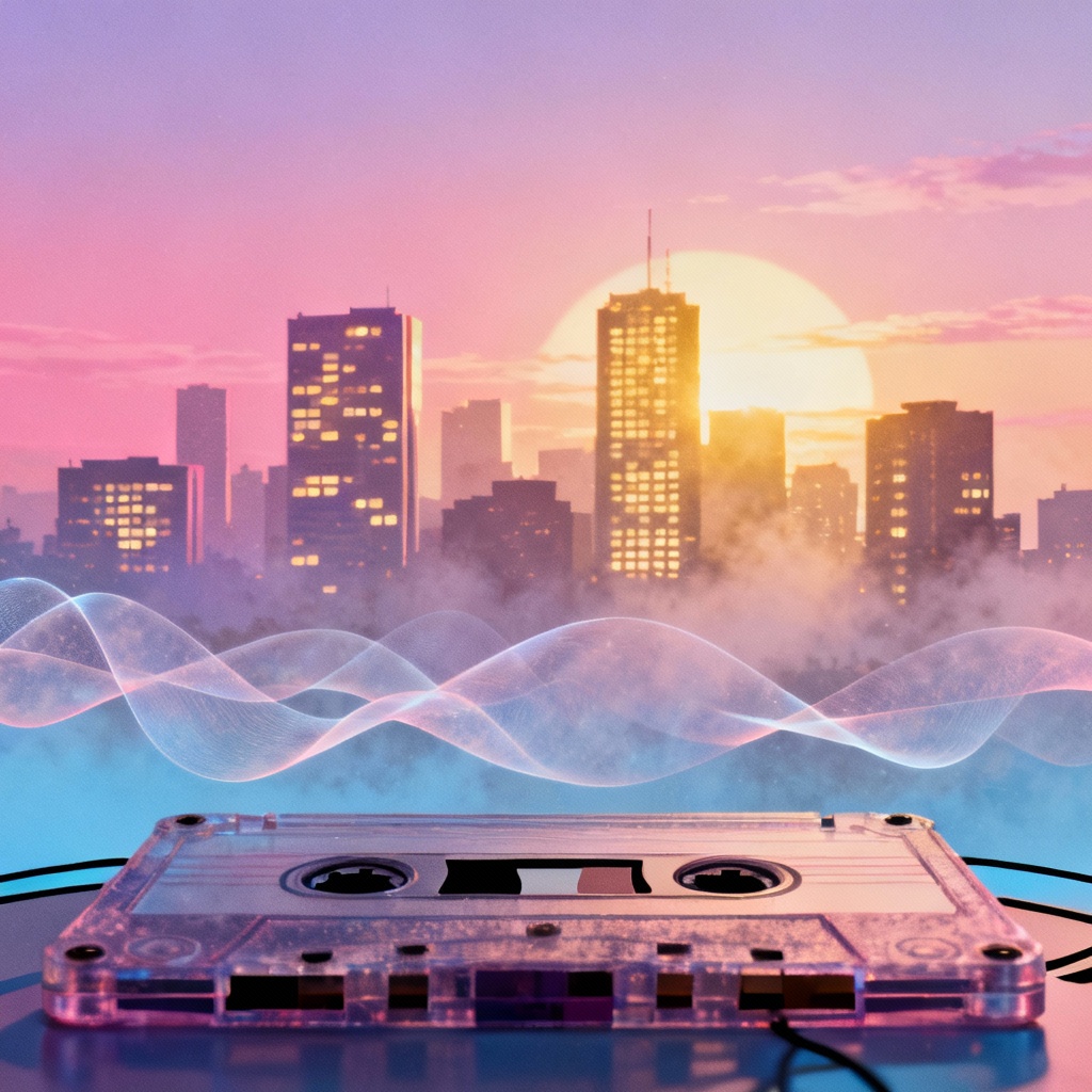 AI lofi DJ mix vaporwave sunset artwork