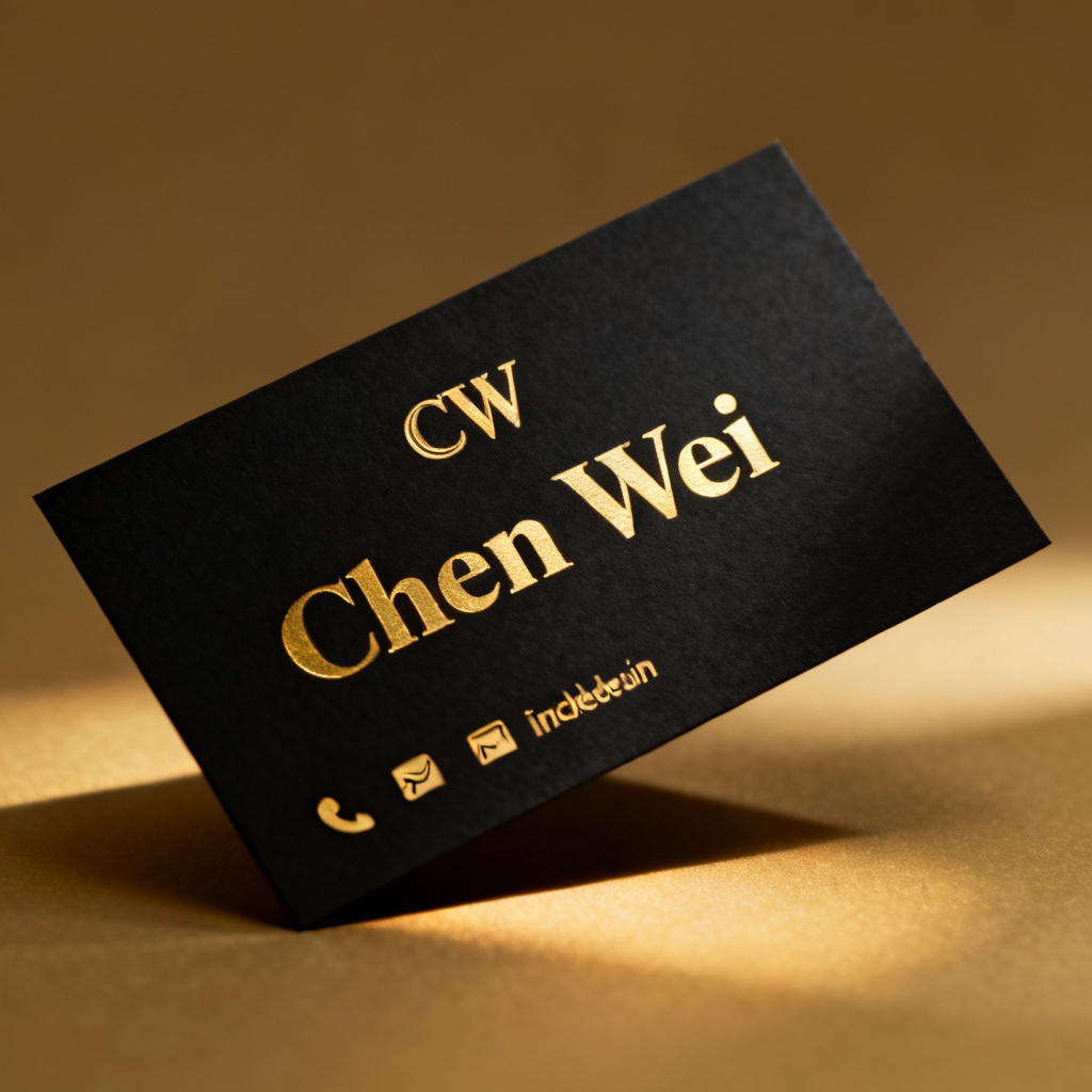 Premium black visiting card with embossed gold foil logo