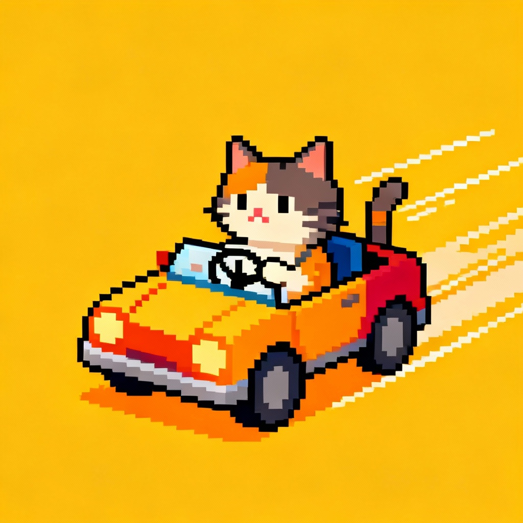 AI Pixel Art Driving Cat Meme