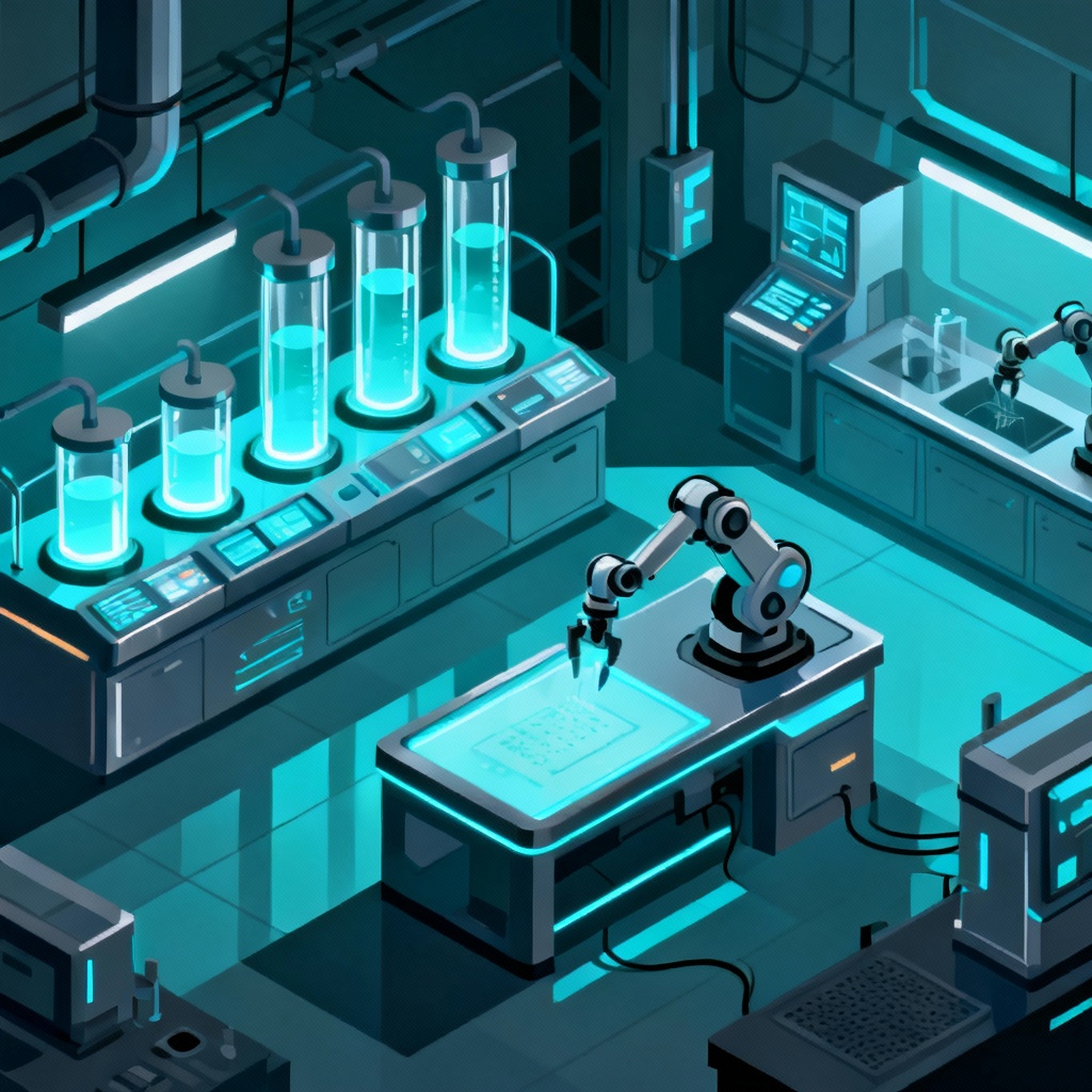 AI isometric sci-fi lab interior