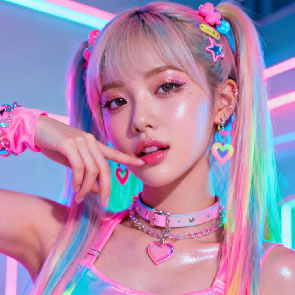 AI K-pop idol inspired colorful portrait