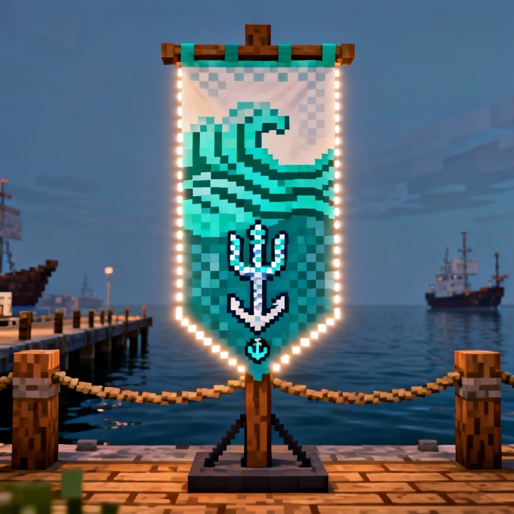 AI Minecraft ocean guardian banner in teal and prismarine colors