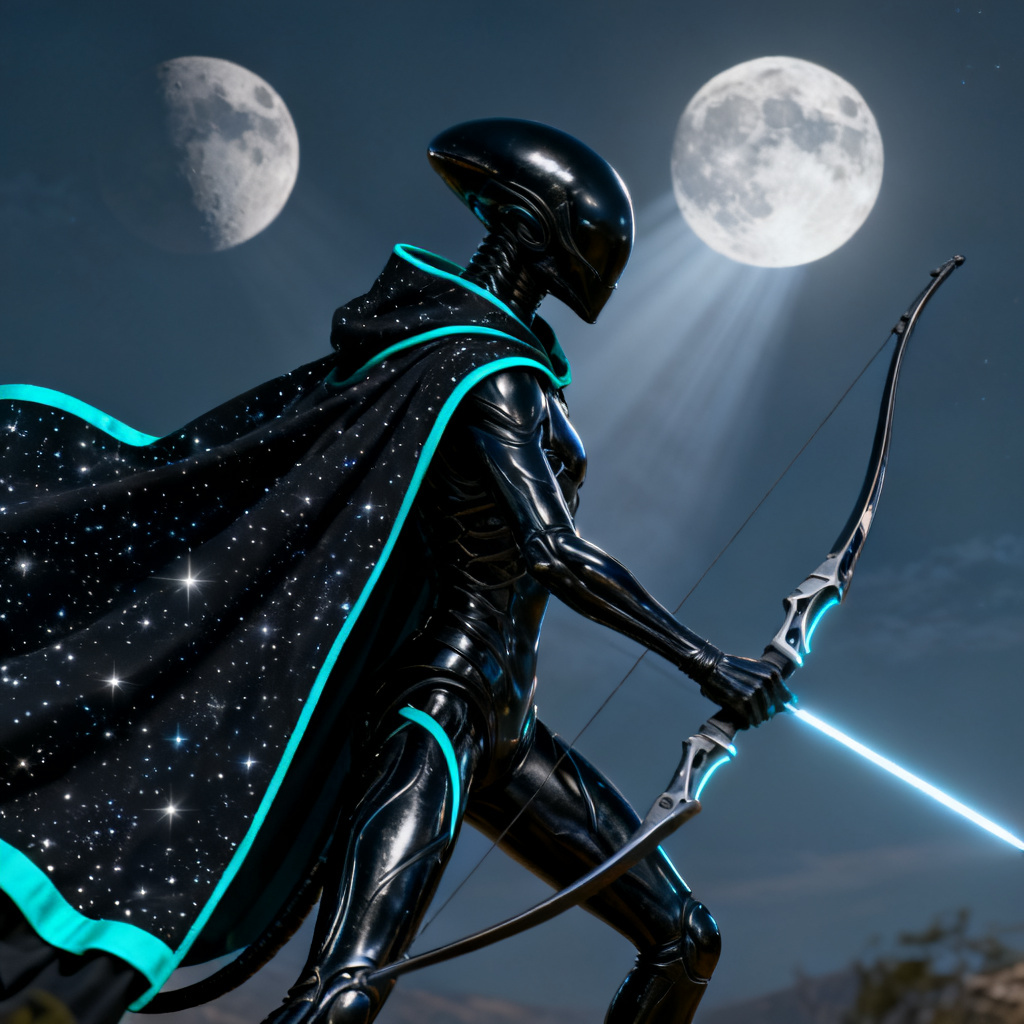 AI alien OC void nomad ranger in star cloak