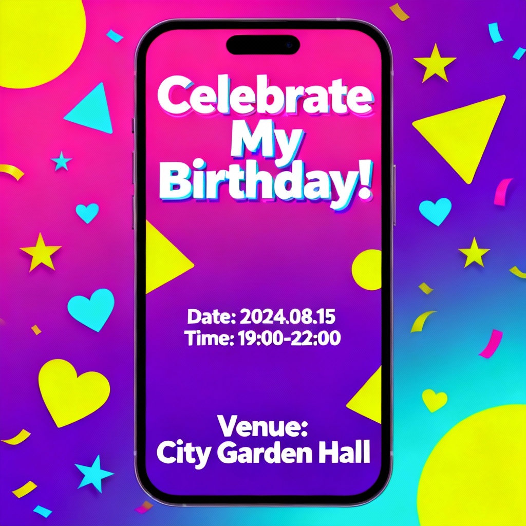AI neon gradient birthday invitation card design