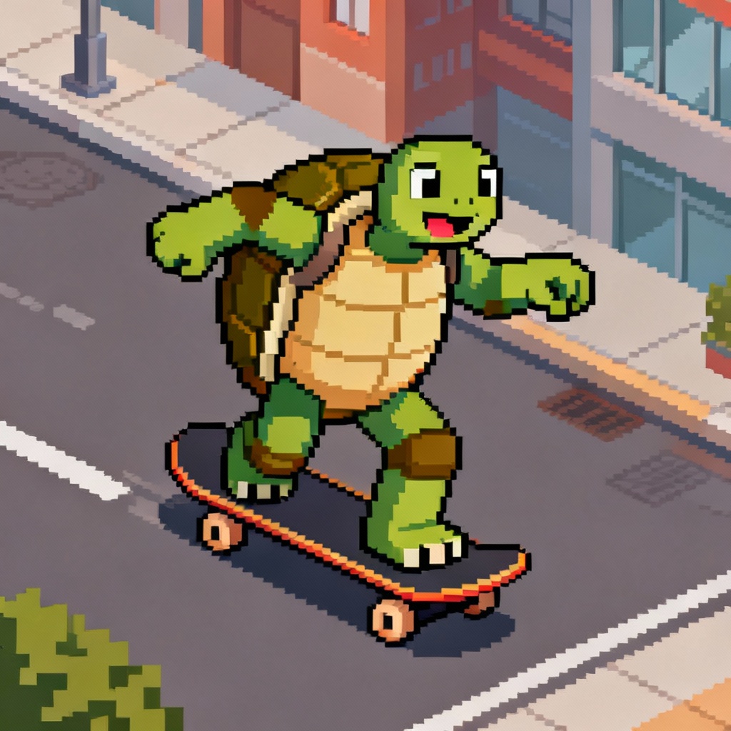 AI pixel art turtle skater character