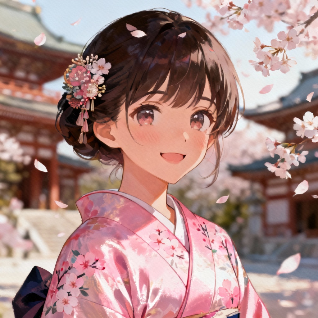 AI girl in sakura kimono portrait