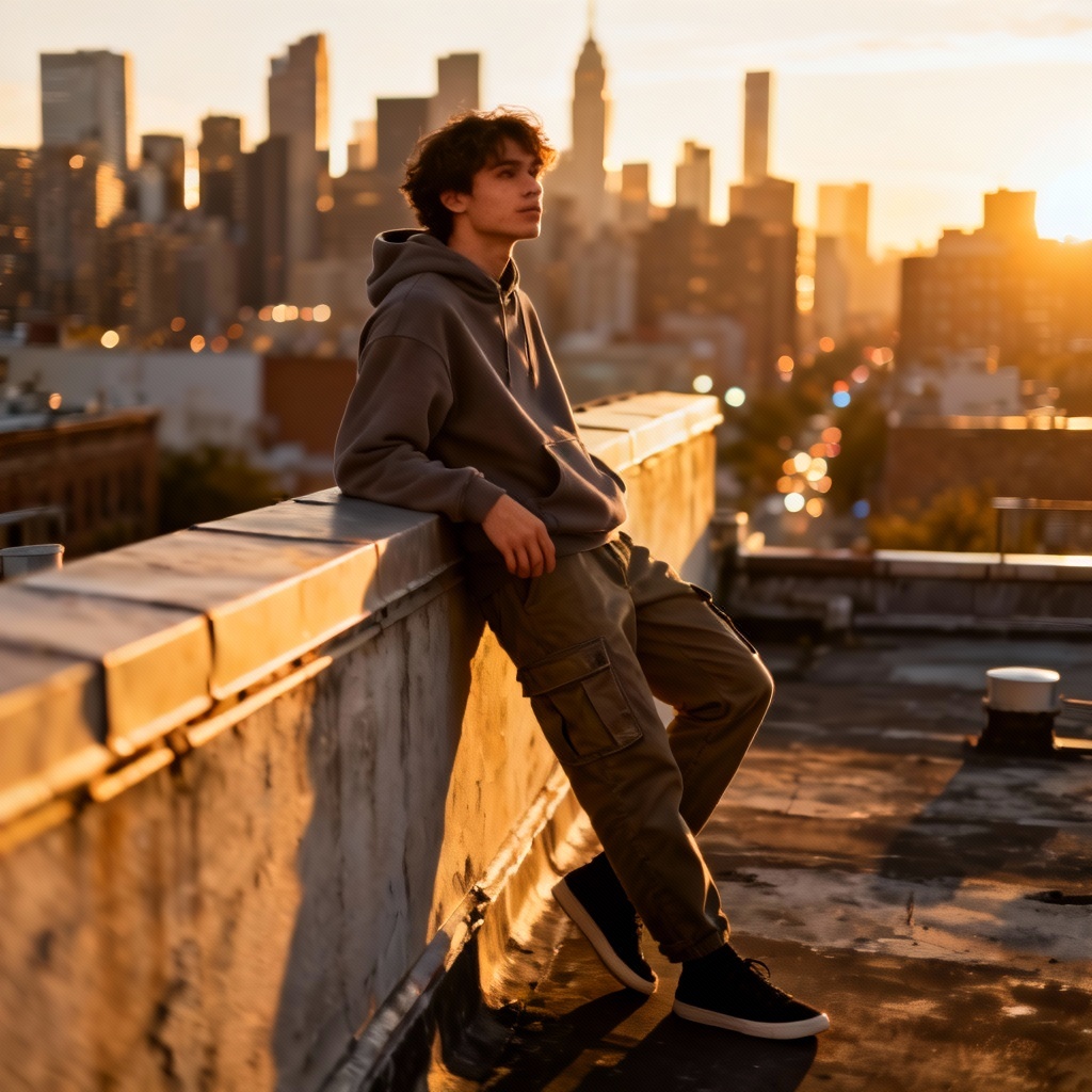 AI streetwear rooftop pose reference