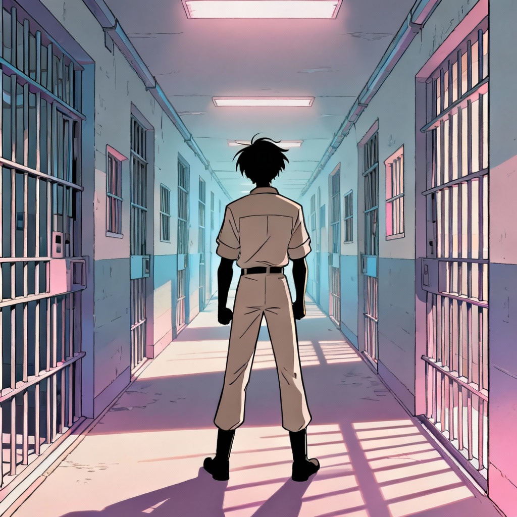 Anime style prison corridor illustration