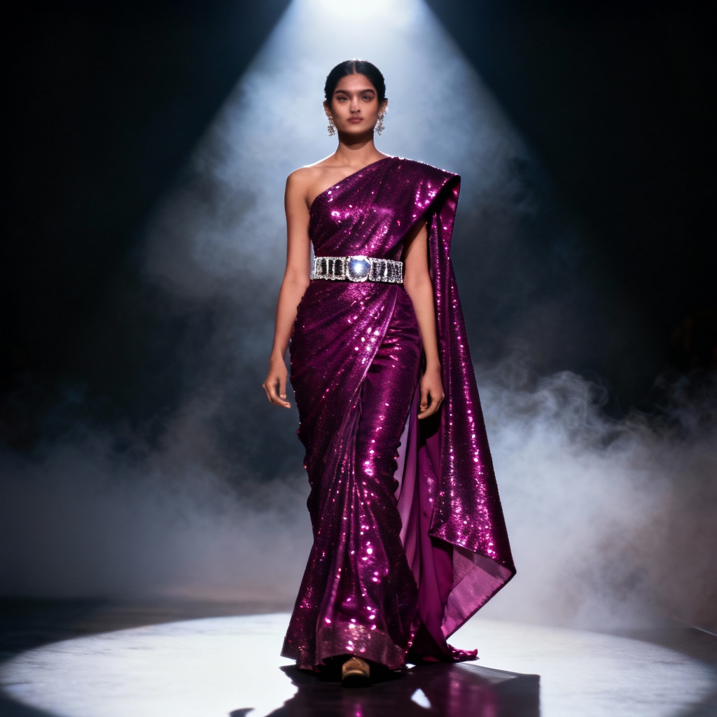 AI Magenta Purple Sequin Saree Party Look
