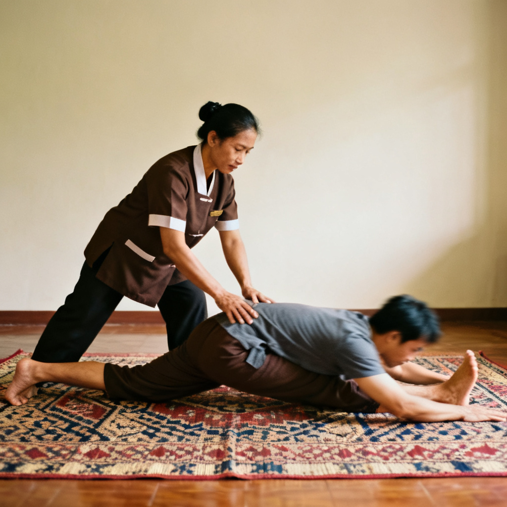 AI Thai massage stretching session in studio